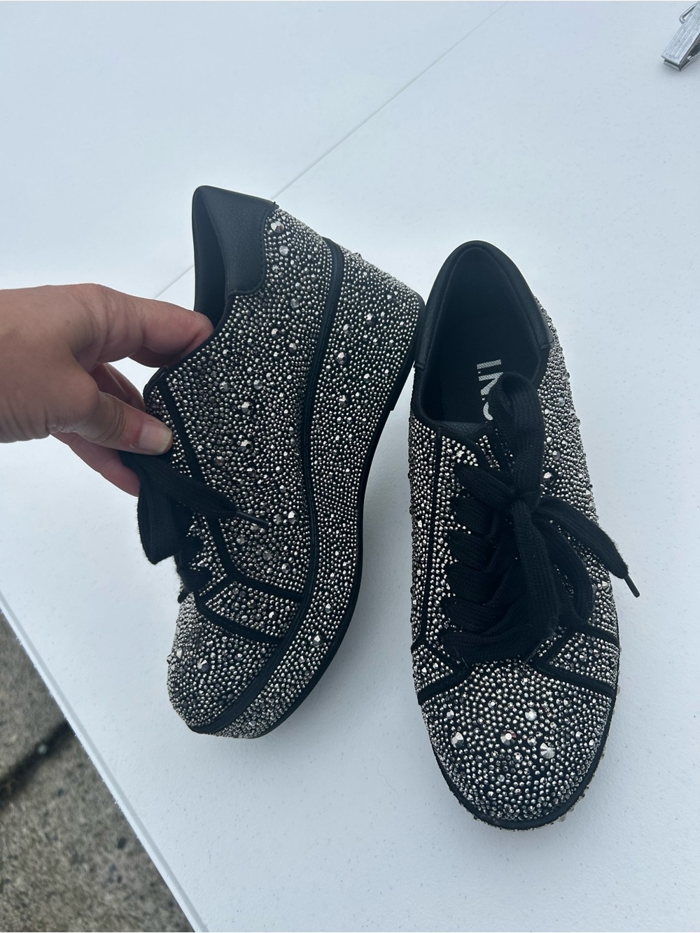 INC International Concepts Black Rhinestone Platform Sneakers